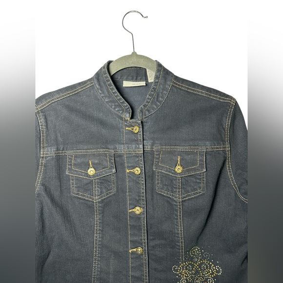 Chicos Platinum Denim Jean Jacket Rhinestone Embellished Size 1 (M) - Picture 4 of 9